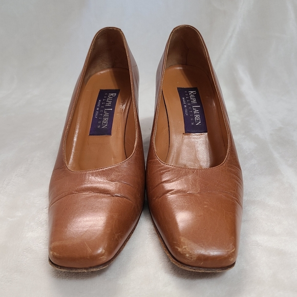 Vintage Ralph Lauren Collection Purple Label Caramel Leather Heels Size 7 - Picture 8 of 13